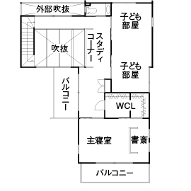 木と漆喰　十津川の家　高槻住宅展示場の間取り図(２階)