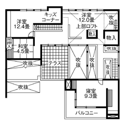 【やまぜんホームズ】春日井展示場　和モダン×スタイリッシュが融合した「二世帯住宅」の間取り図(2階)